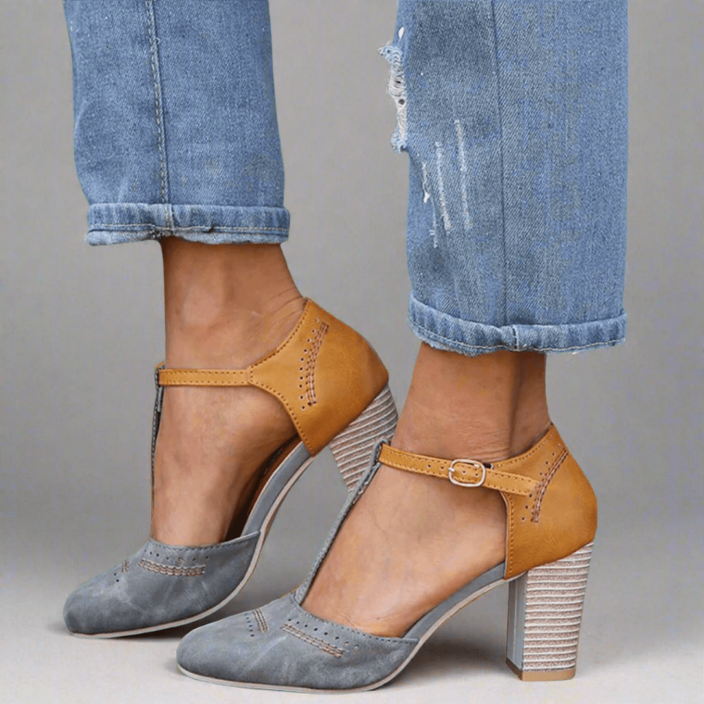 Carolin | Damen Kleiderschuhe mit T-Riemen und Blockabsatz