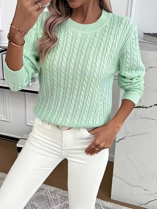 Felicia | Damen Gemütlicher Winter-Zopfmuster-Strickpullover
