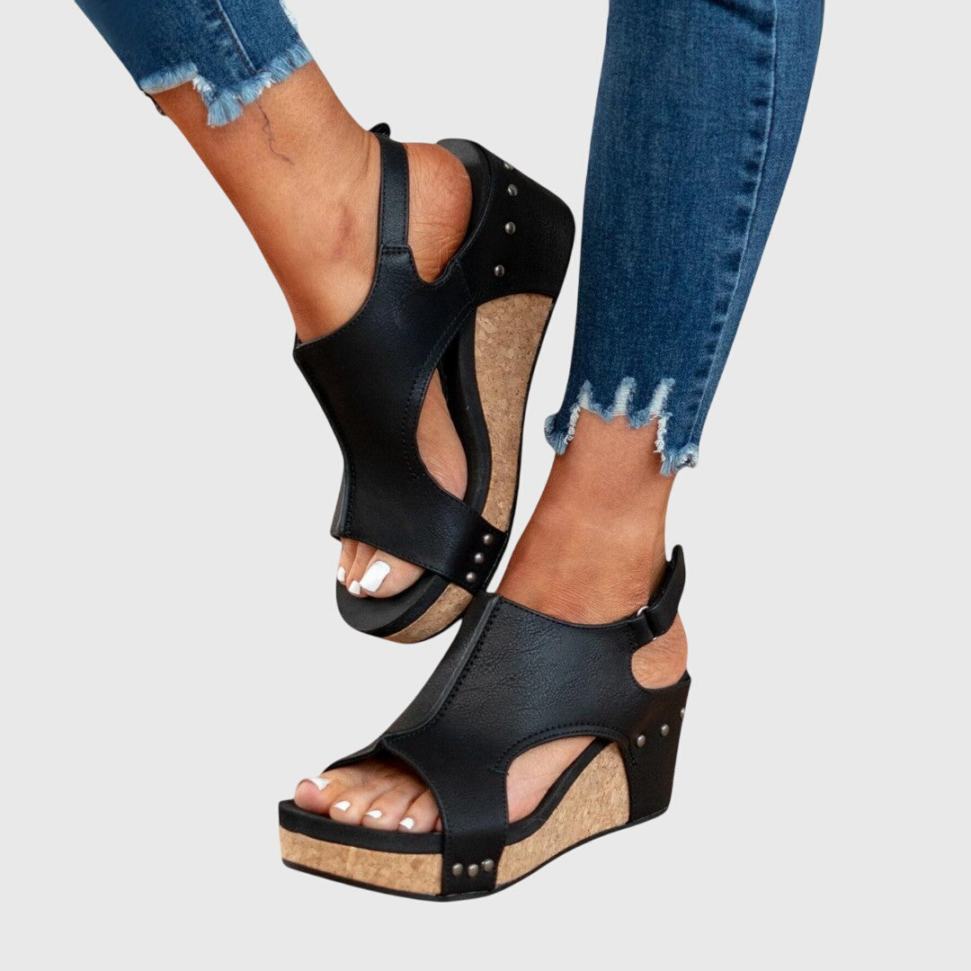 Franziska | Damen Offene Zehen Slingback Keilabsatz-Sandalen