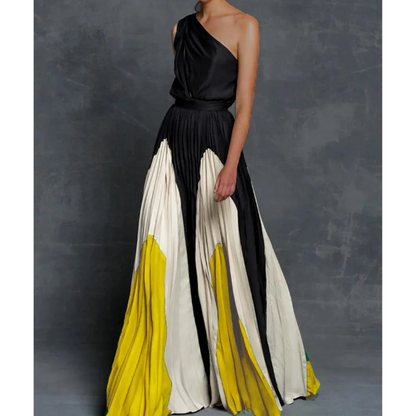 Franziska | Damen Maxikleid mit Ein-Schulter-Design in kräftiger Farbe