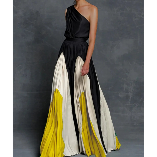 Franziska | Damen Maxikleid mit Ein-Schulter-Design in kräftiger Farbe