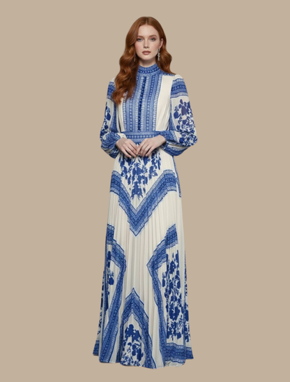 Selina | Damen Plissiertes Maxi-Abendkleid