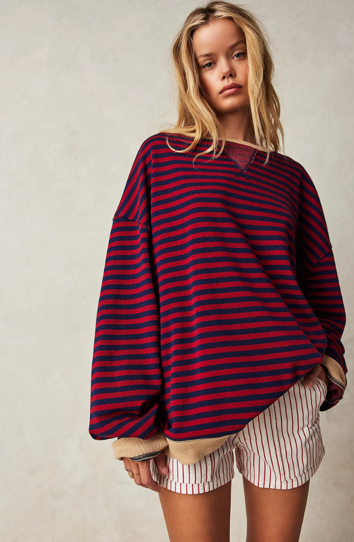 Martina | Damen Gestreifter Rundhals-Pullover für den Frühling