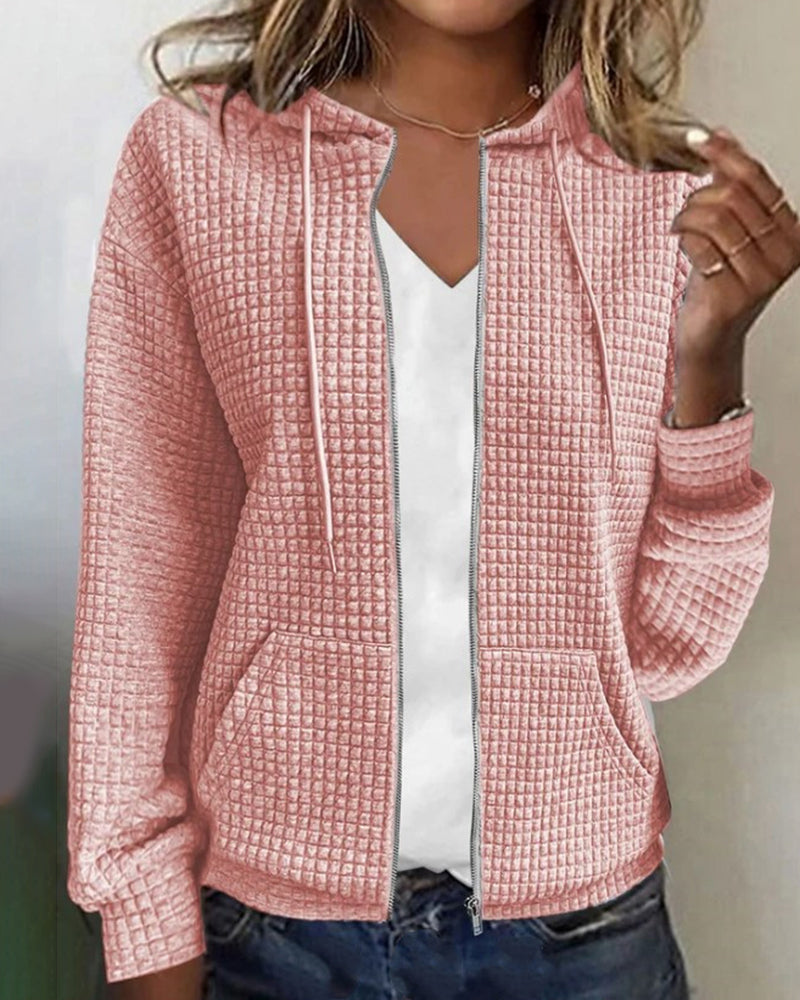 Felicia | Damen Herbst Hoodie Jacke mit Waffelstrick