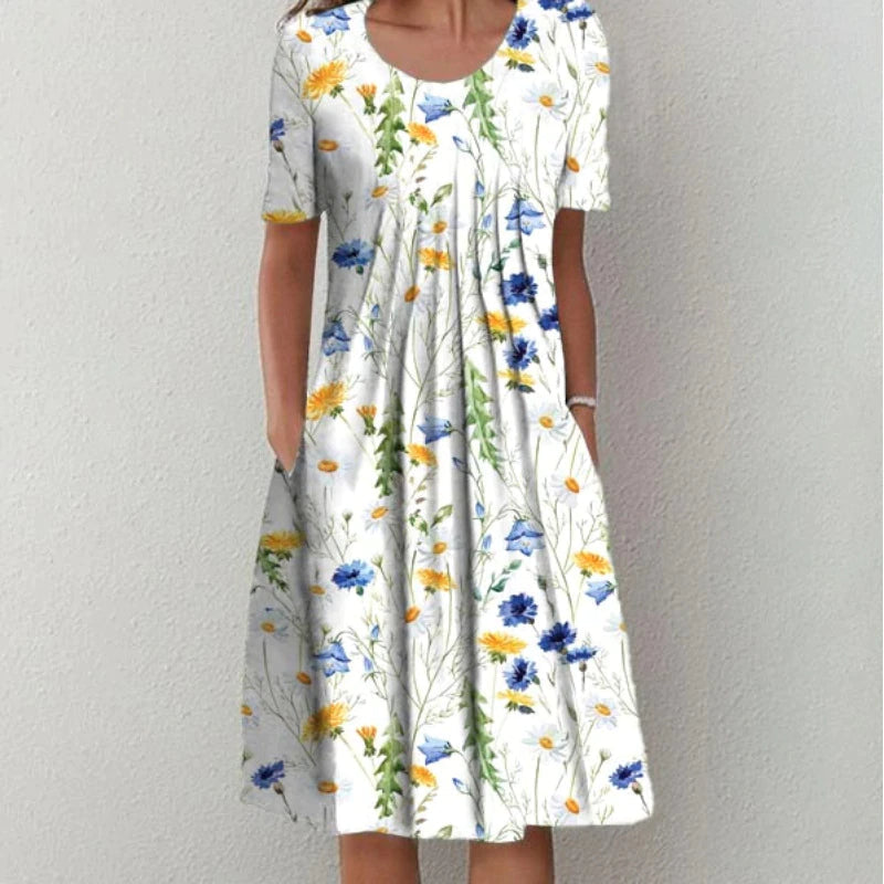 Carolin | Damen Kleid mit Blumenmuster und kurzen Ärmeln