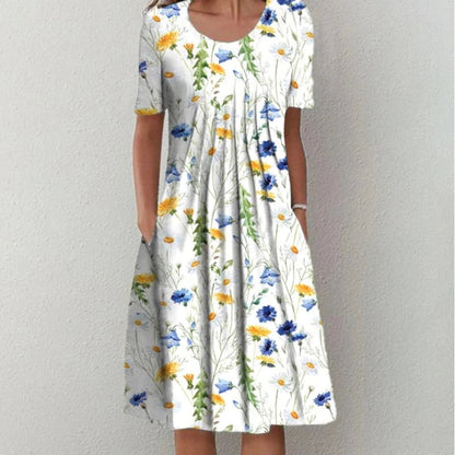 Carolin | Damen Kleid mit Blumenmuster und kurzen Ärmeln