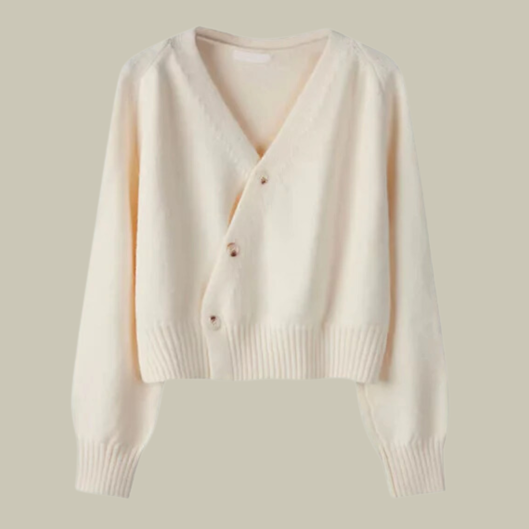 Natalie | Damen Asymmetrische Strickjacke mit Knopfleiste und V-Ausschnitt