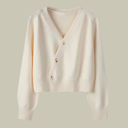 Natalie | Damen Asymmetrische Strickjacke mit Knopfleiste und V-Ausschnitt