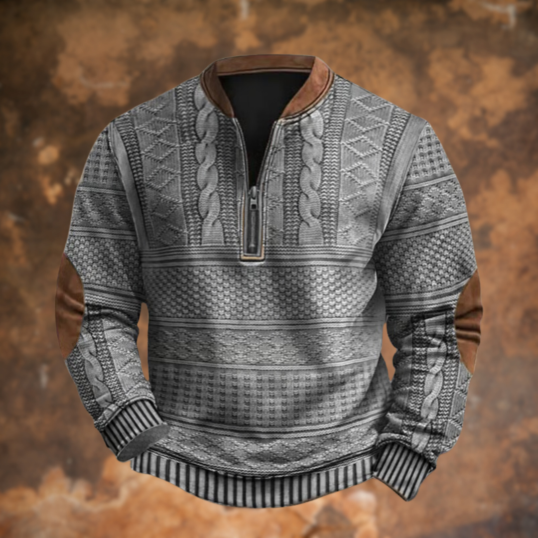 Andreas | Herren Vintage Halb-Reißverschluss Kabelstrickpullover
