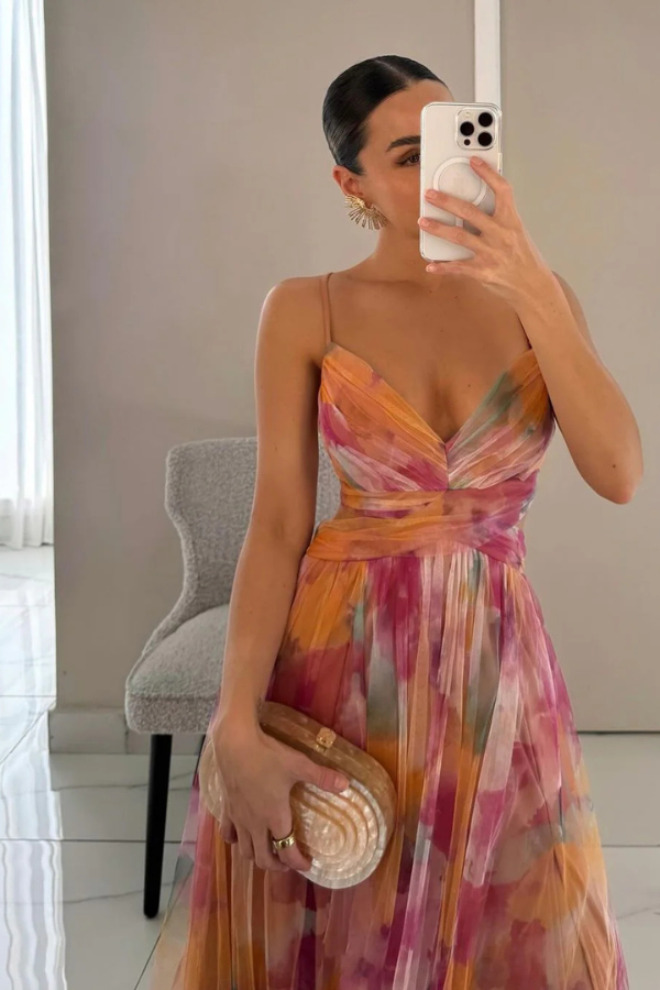 Leonie | Damen Falten-Maxi-Kleid