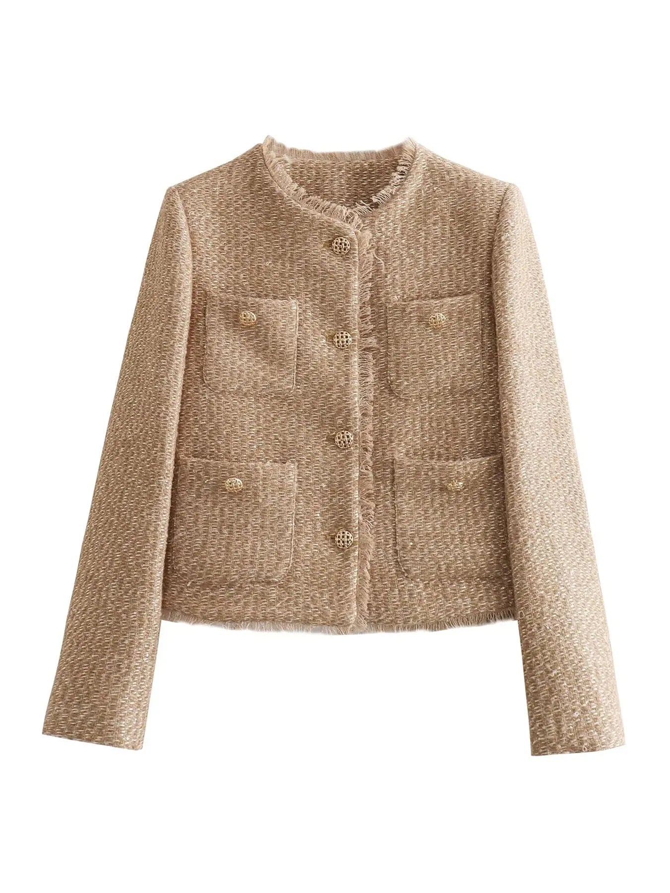 Anke | Damen Kurze Tweed-Jacke mit Knopfleiste