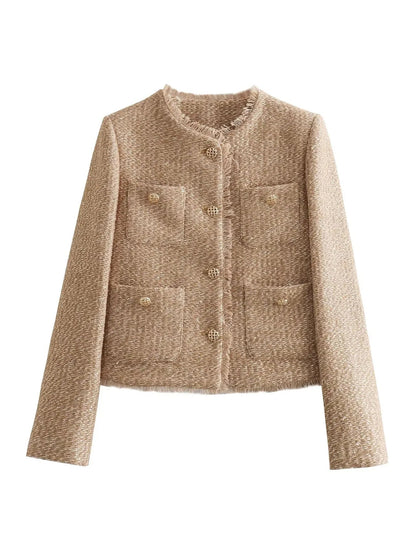 Anke | Damen Kurze Tweed-Jacke mit Knopfleiste