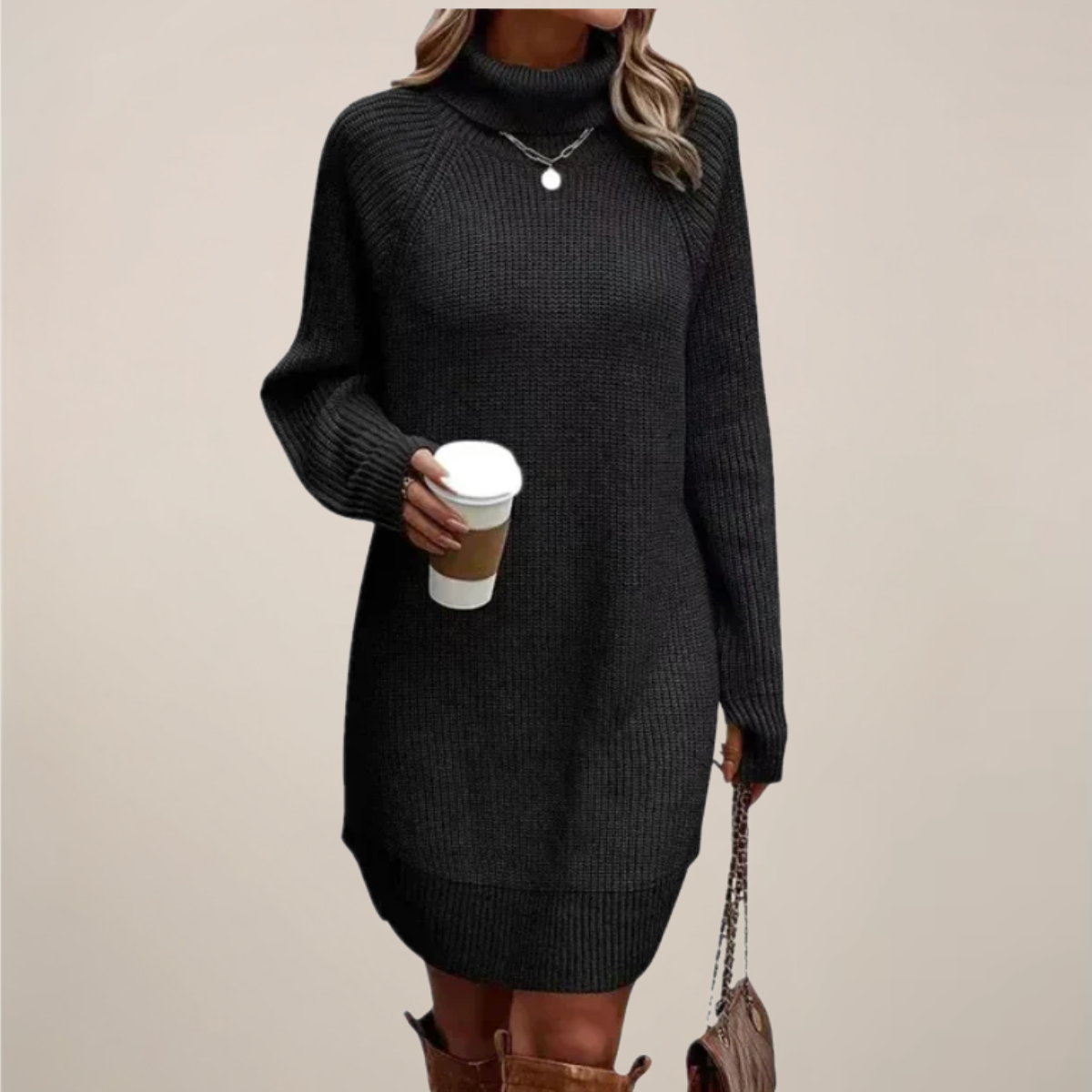 Christa | Damen Rollkragen-Pulloverkleid mit langen Ärmeln
