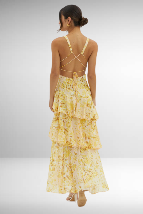 Kirsten | Damen Elegantes Geblümtes Stufen-Maxikleid