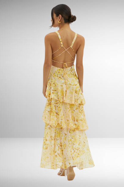 Kirsten | Damen Elegantes Geblümtes Stufen-Maxikleid