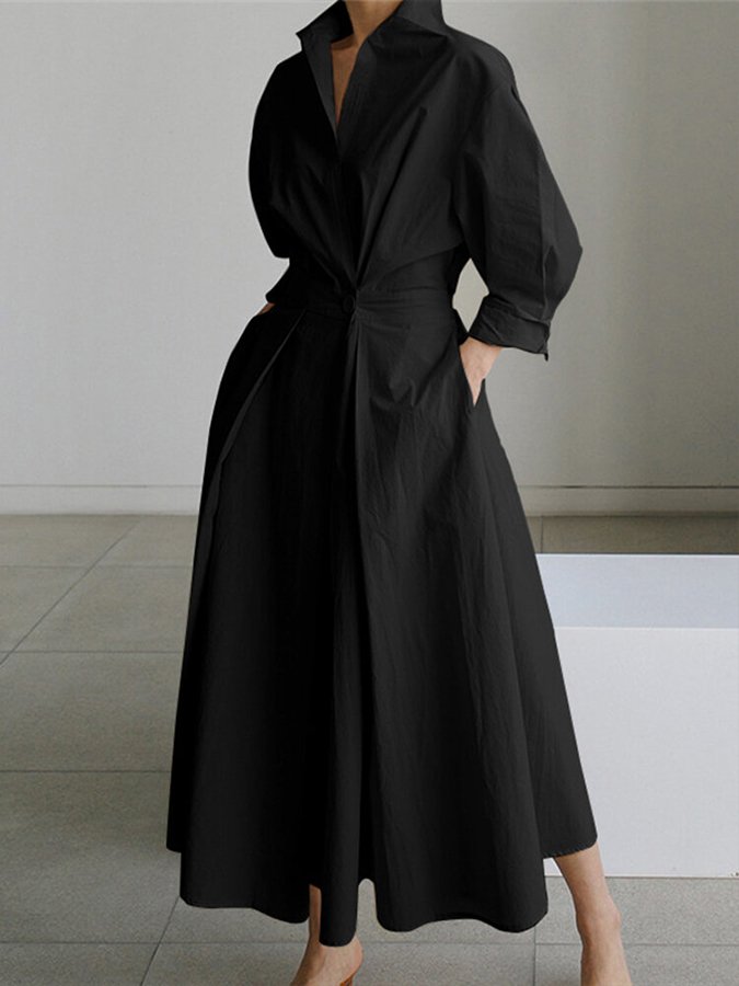 Karin | Damen Tailliertes Hemd Maxi Kleid