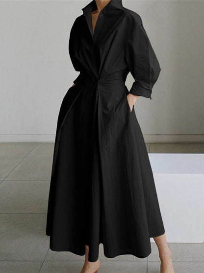 Karin | Damen Tailliertes Hemd Maxi Kleid