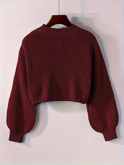 Magdalena | Damen Winter-Cropped Rippstrick-Pullover