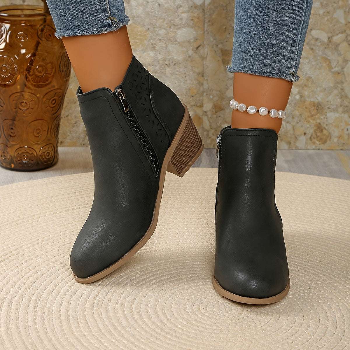 Jessica | Damen Stiefeletten zum Hineinschlüpfen mit seitlichem Reißverschluss