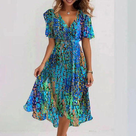 Tamara | Damen Kurzarmkleid mit Farbspritzer-Design