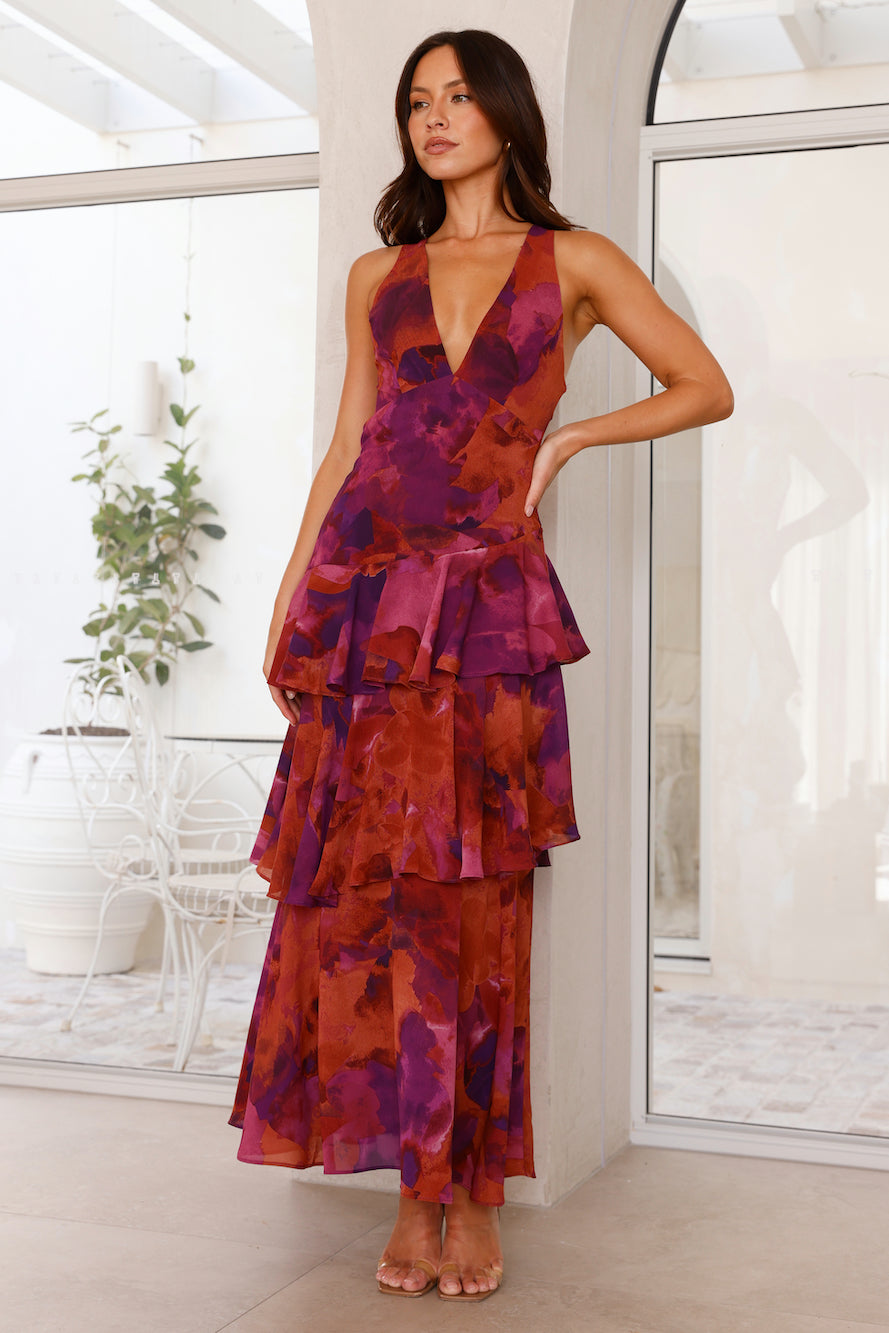Kirsten | Damen Elegantes Geblümtes Stufen-Maxikleid