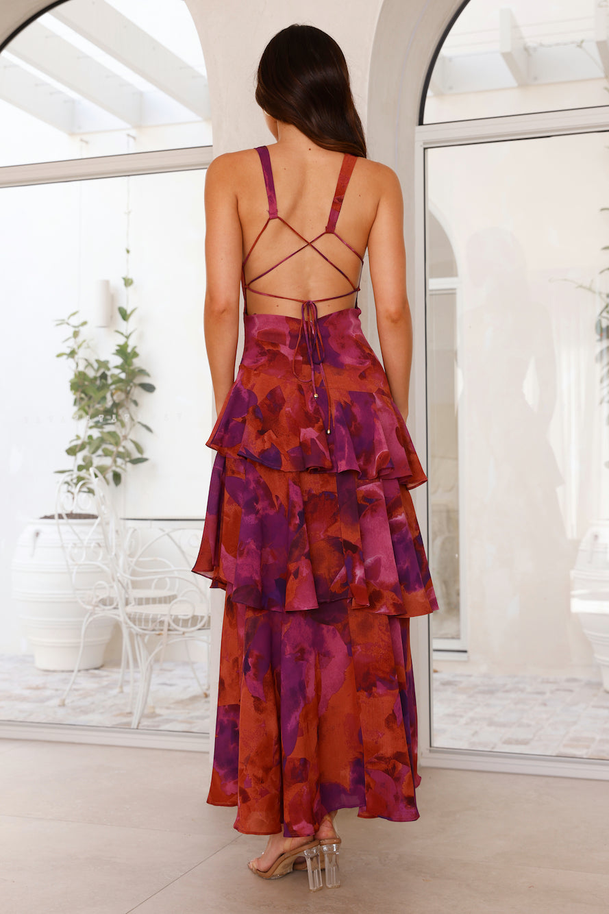Kirsten | Damen Elegantes Geblümtes Stufen-Maxikleid
