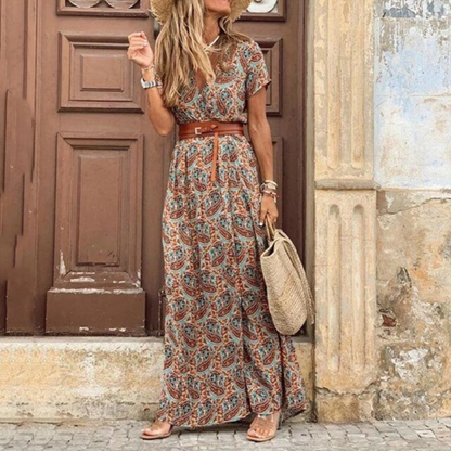 Daniela | Damen Langkleid im Boho-Stil mit V-Ausschnitt
