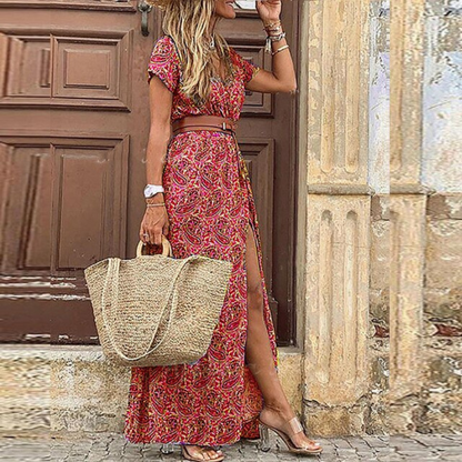 Daniela | Damen Langkleid im Boho-Stil mit V-Ausschnitt