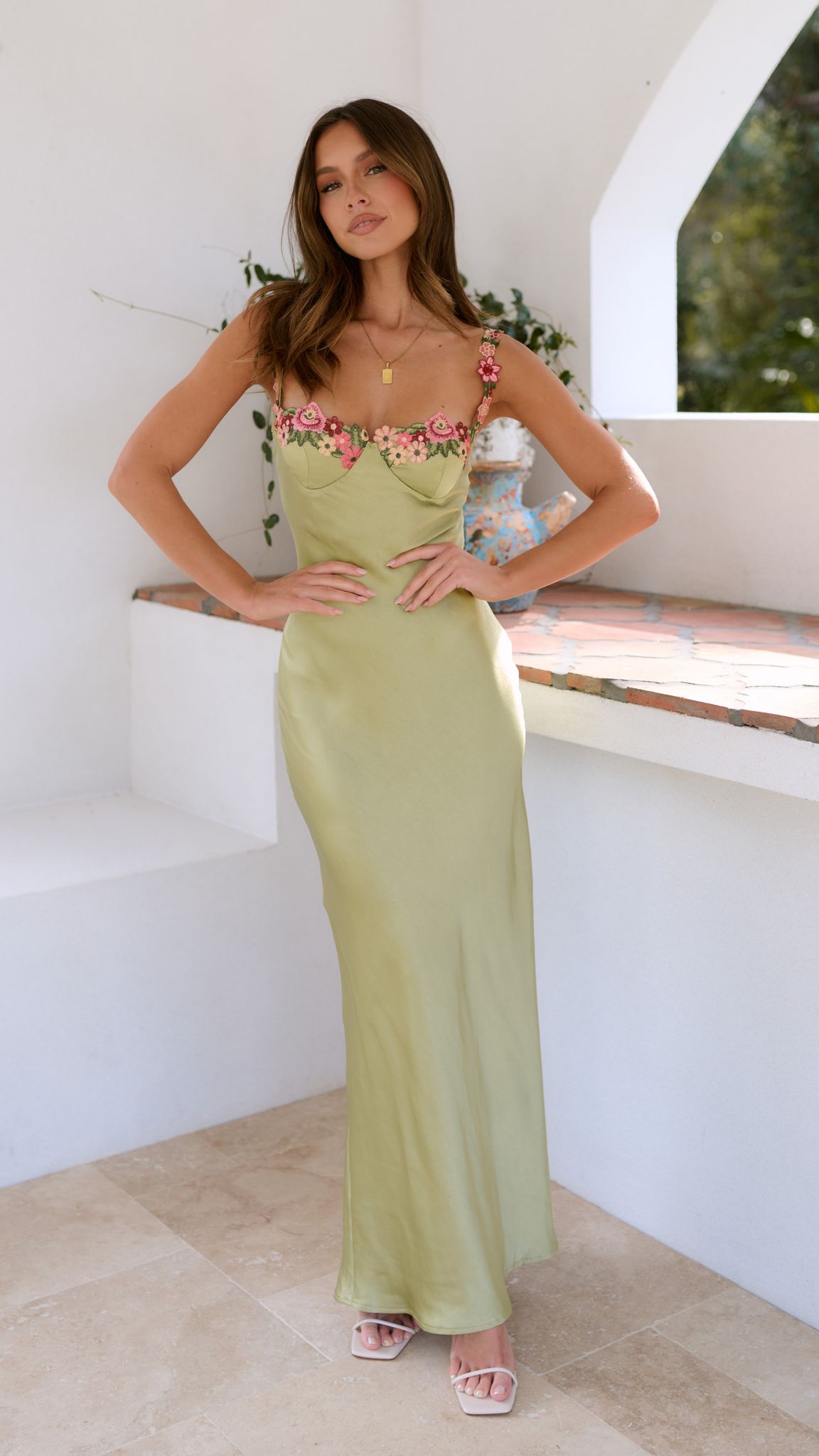 Viola | Damen Blumen Träger Slim Maxi Kleid