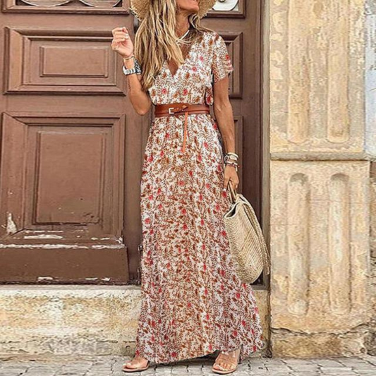 Daniela | Damen Langkleid im Boho-Stil mit V-Ausschnitt