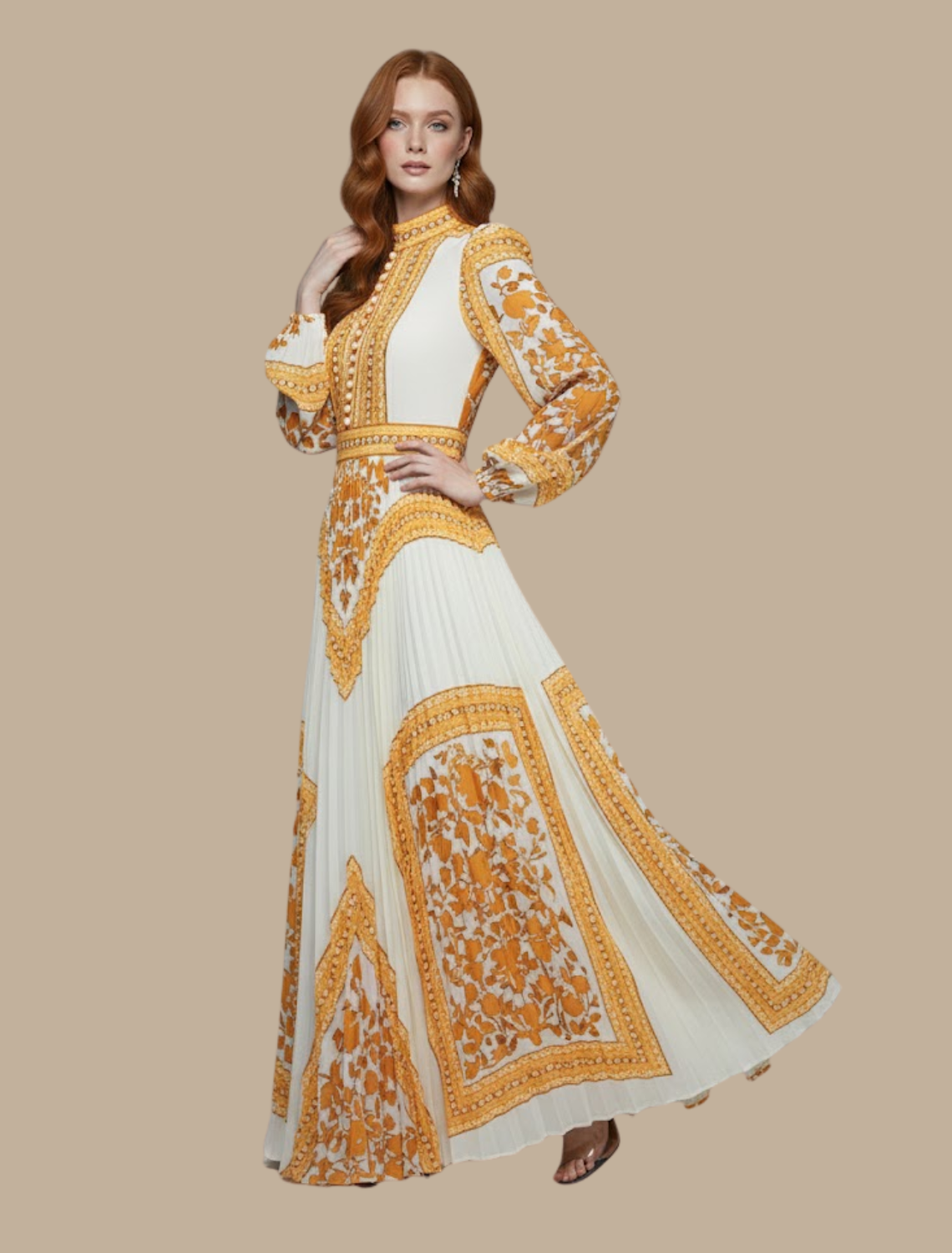 Selina | Damen Plissiertes Maxi-Abendkleid