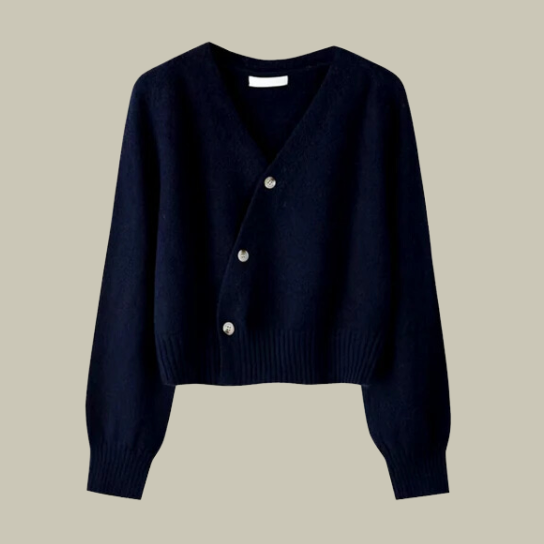 Natalie | Damen Asymmetrische Strickjacke mit Knopfleiste und V-Ausschnitt
