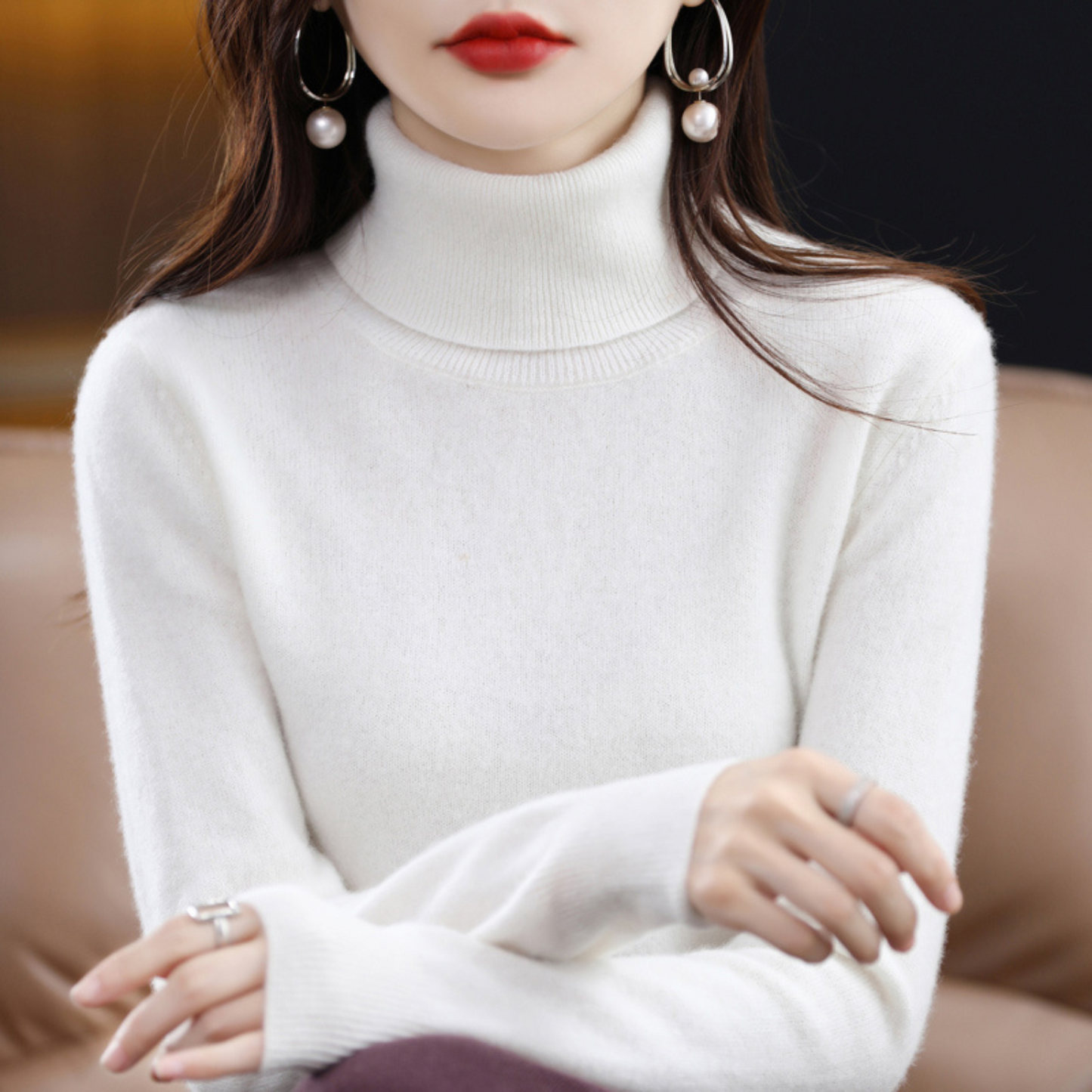 Martina | Damen Herbst Klassischer Rollkragenpullover aus Strick