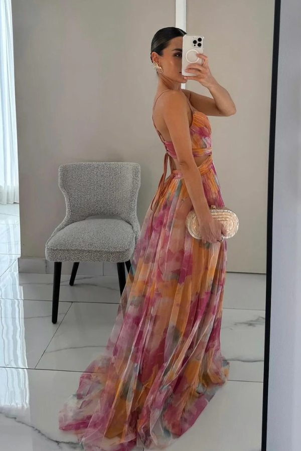 Leonie | Damen Falten-Maxi-Kleid