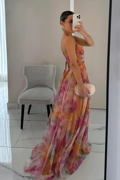 Leonie | Damen Falten-Maxi-Kleid