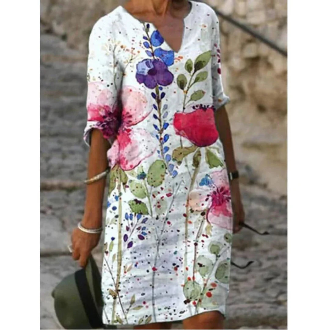 Beatrice | Damen Kleid mit abstraktem Porträt und V-Ausschnitt