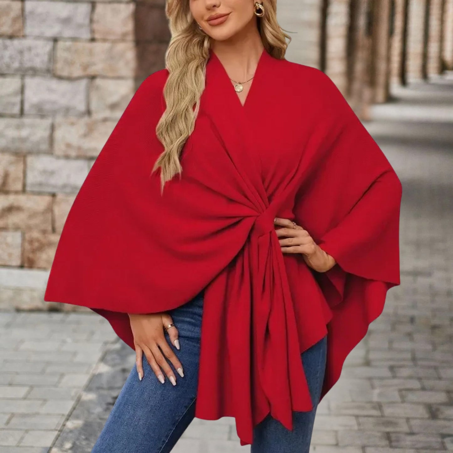 Bettina | Damen Oberteil im Cape-Stil mit Frontknoten