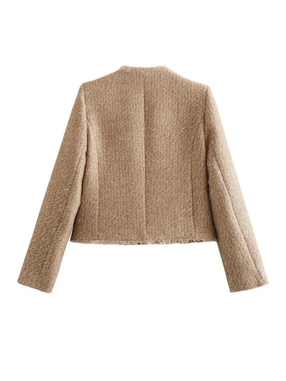 Anke | Damen Kurze Tweed-Jacke mit Knopfleiste