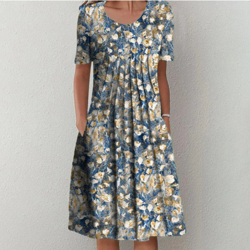 Carolin | Damen Kleid mit Blumenmuster und kurzen Ärmeln
