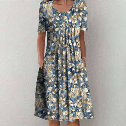 Carolin | Damen Kleid mit Blumenmuster und kurzen Ärmeln