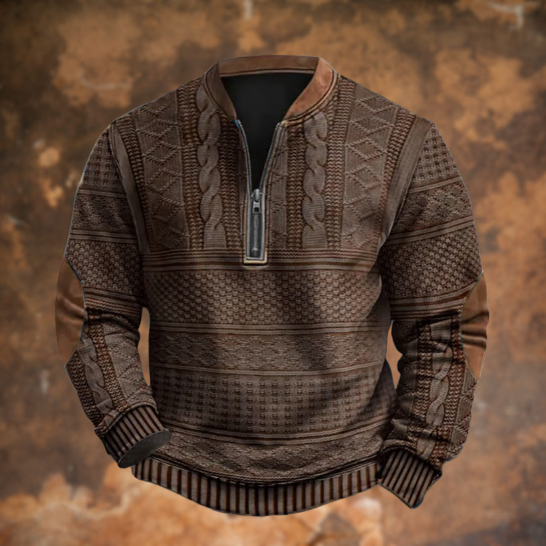 Andreas | Herren Vintage Halb-Reißverschluss Kabelstrickpullover