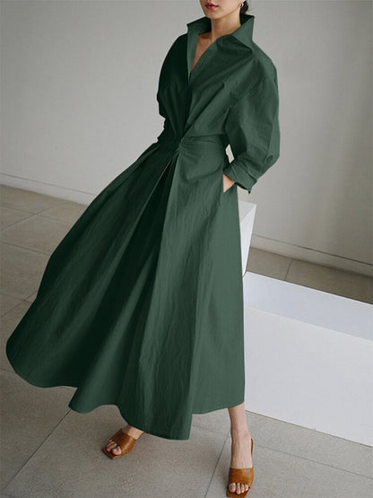Karin | Damen Tailliertes Hemd Maxi Kleid
