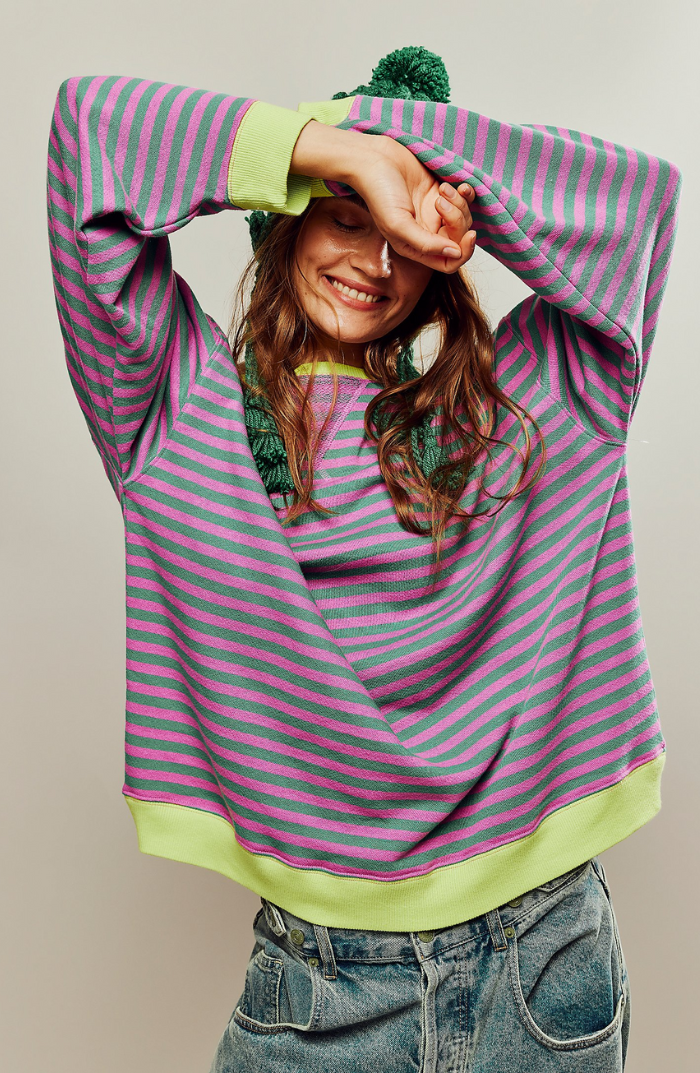 Martina | Damen Gestreifter Rundhals-Pullover für den Frühling