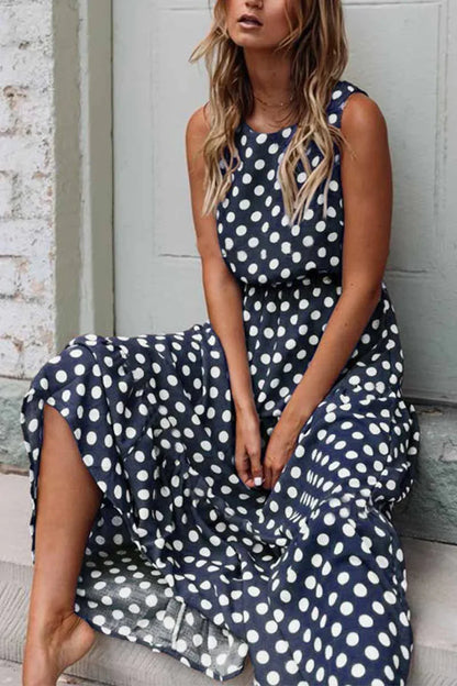 Helene | Damen Ärmelloses Kleid mit Rundhalsausschnitt und Punktemuster