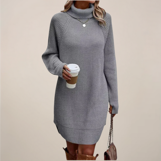 Christa | Damen Rollkragen-Pulloverkleid mit langen Ärmeln