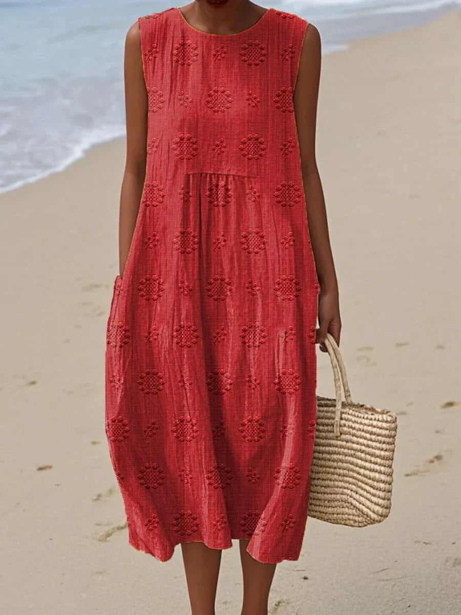 Beatrice | Damen Ärmelloses Boho-Midikleid für den Strand