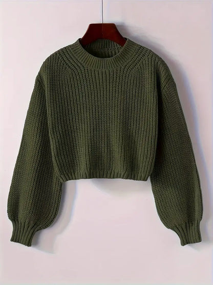 Magdalena | Damen Winter-Cropped Rippstrick-Pullover