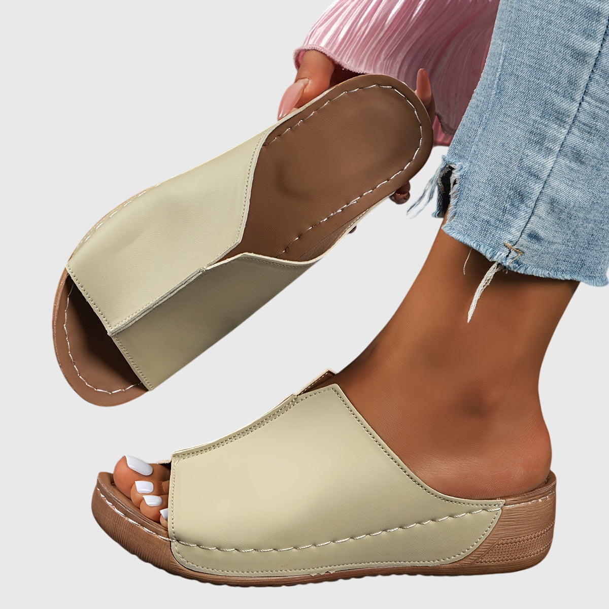Lydia | Damen Offene Slip-On Keilabsatz-Sandalen