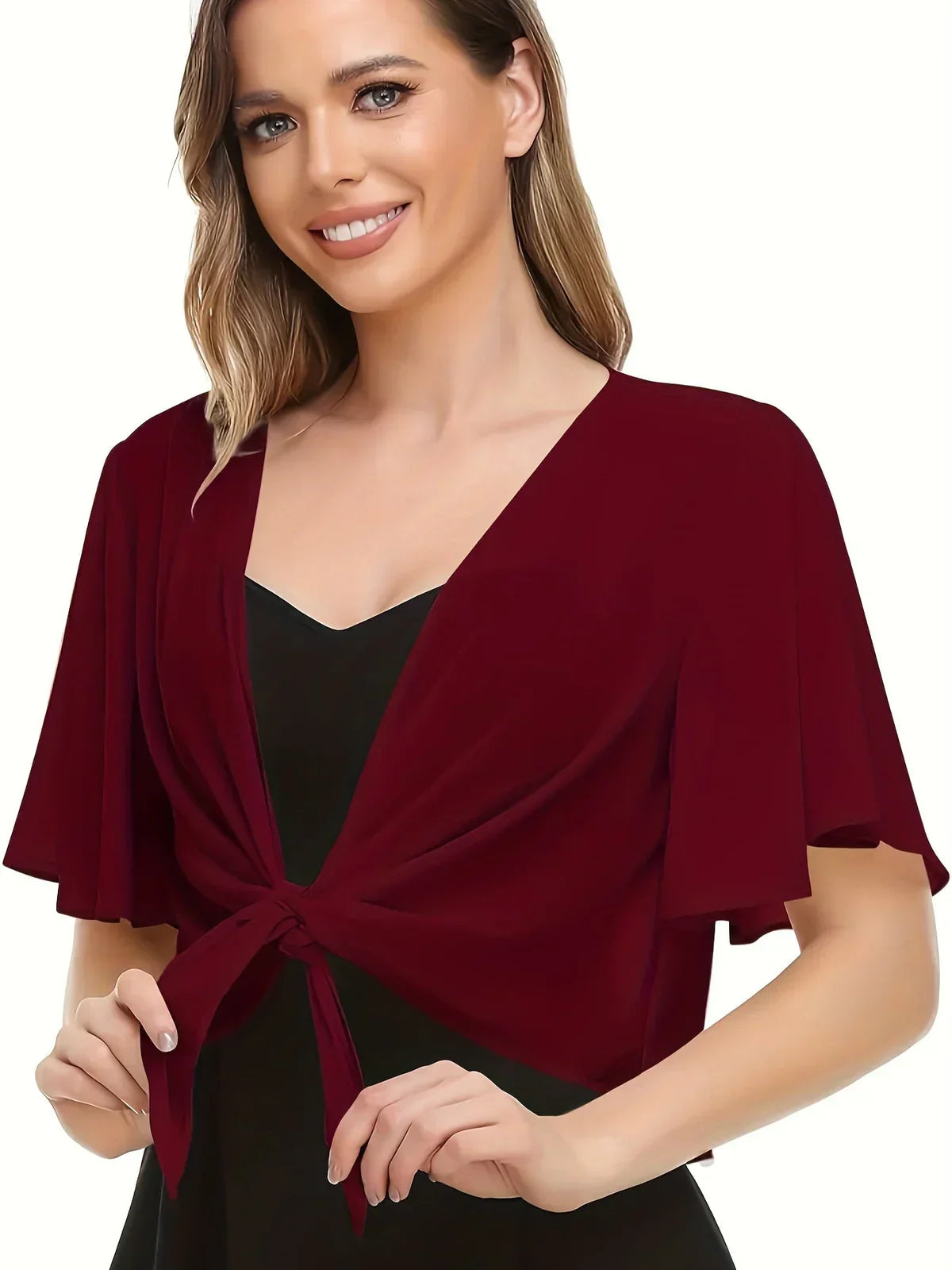 Tamara | Damen Kleid mit Bindeschleife und Flatterärmeln