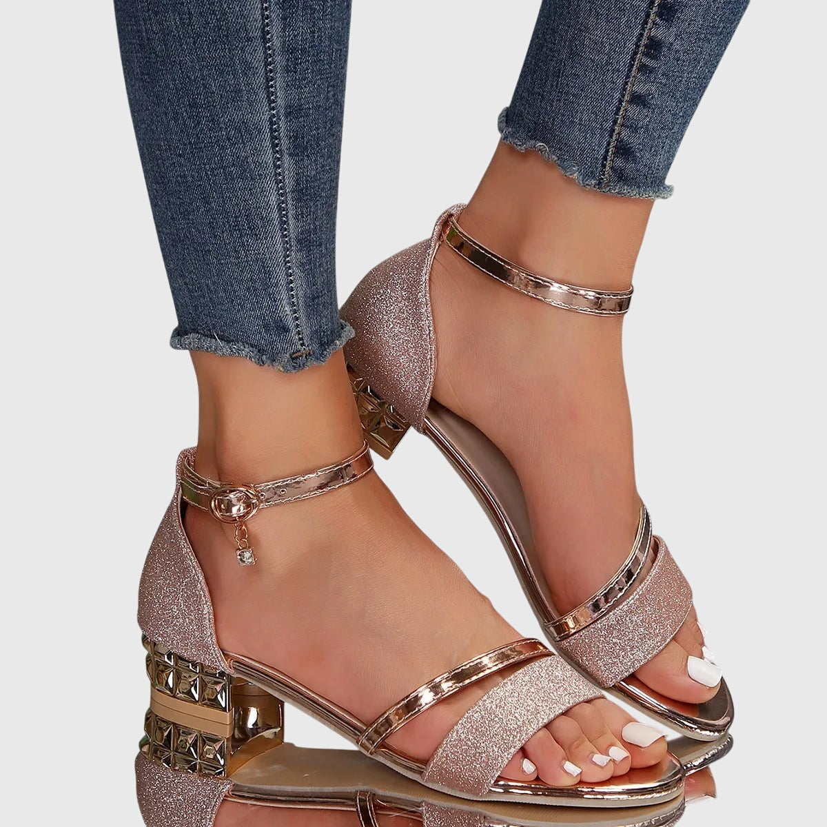 Martina | Damen Sandalen mit Knöchelriemen und Blockabsatz